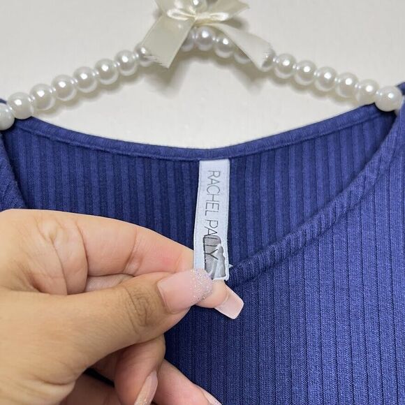 Rachel Pally Dress Medium Blue Rib Sleeveless Knit Maxi Long High Neck Shirred - Picture 2 of 11